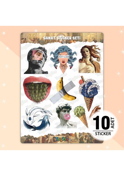 Sanat Sticker Seti, Sanat Temalı Sticker, 10 Adet Sanat-Art Etiket