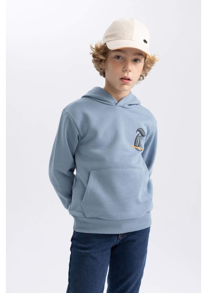 Erkek Çocuk Baskılı Kapüşonlu Kalın Sweatshirt B6313A823CW