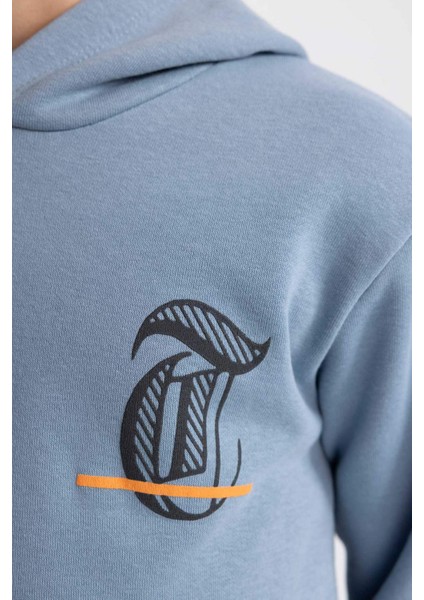 Erkek Çocuk Baskılı Kapüşonlu Kalın Sweatshirt B6313A823CW