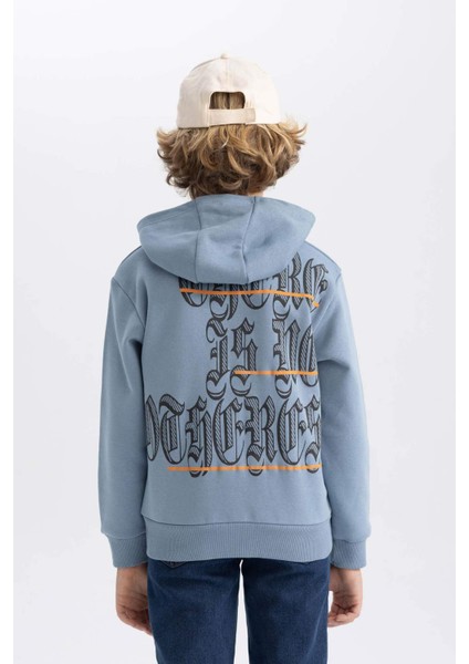 Erkek Çocuk Baskılı Kapüşonlu Kalın Sweatshirt B6313A823CW