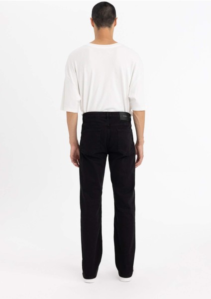 Erkek Siyah Sergio-Regular Fit Düz Kesim Boru Paça Basic Düz Pamuklu Kot Pantolon B8550AXNS