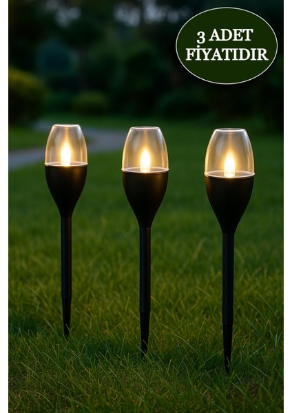 Güneş Enerjili Bahçe Aydınlatması Alev Efekti Solar Bahçe Yürüyüş Yol Aydınlatma Solar Bahçe 3 Adet
