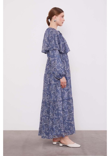 Indigo Etnik Desenli Şifon Elbise fiyatları