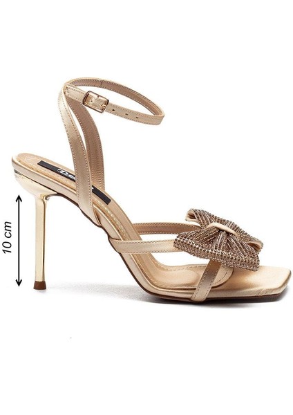 Yüksek Topuk Bilekten Bağlamalı Açık Kadın Taş Fiyonklu Abiye Ayakkabı 8100 fırsatları