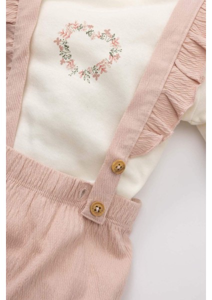 Kız Bebek 2'li Takım Uzun Kollu Tişört Krinkıl Kumaş Salopet