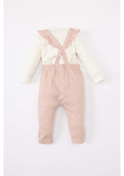 Kız Bebek 2'li Takım Uzun Kollu Tişört Krinkıl Kumaş Salopet