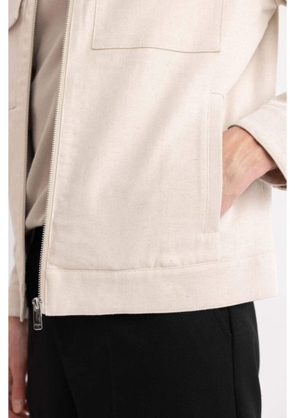 Mont Ceket Gömlek Yaka Yarım Astar Fermuarlı Cepli Mevsimlik Baharlık Keten B6333AX24SP