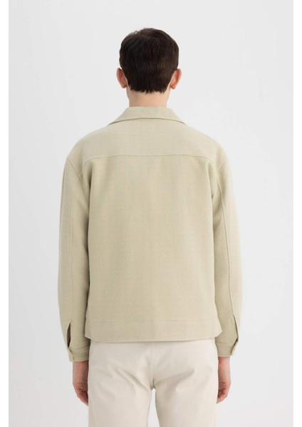 Relax Fit Polo Yaka Astarlı Düğmeli Cepli Mevsimlik Baharlık Keten Ceket Mont B6958AX24SP