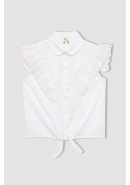 Kız Çocuk 23 Nisan Çocuk Bayramı Poplin Kısa Kollu Beyaz Gömlek B5114A824SM