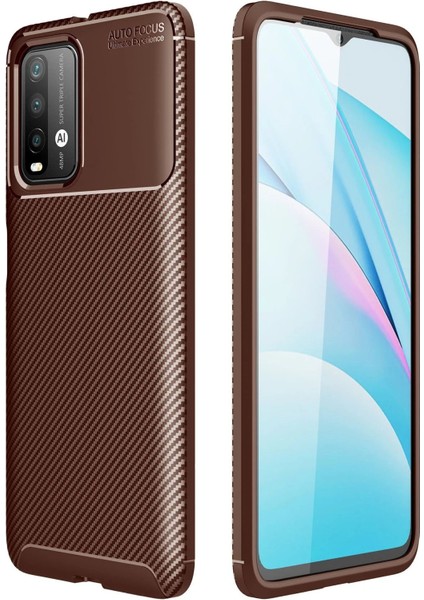 Xiaomi Redmi 9t Kılıf Auto Focus Karbon Kapak - Kahverengi - CPT108125-4952