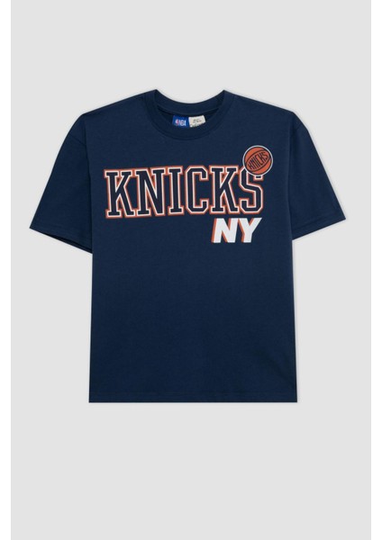 Erkek Çocuk NBA New York Knicks Oversize Geniş Kalıp Bisiklet Yaka Kısa Kollu Tişört C0392A824SM