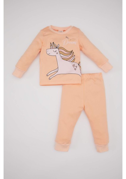 Kız Bebek Unicorn Baskılı Uzun Kollu Pijama Takımı C0666A524SP