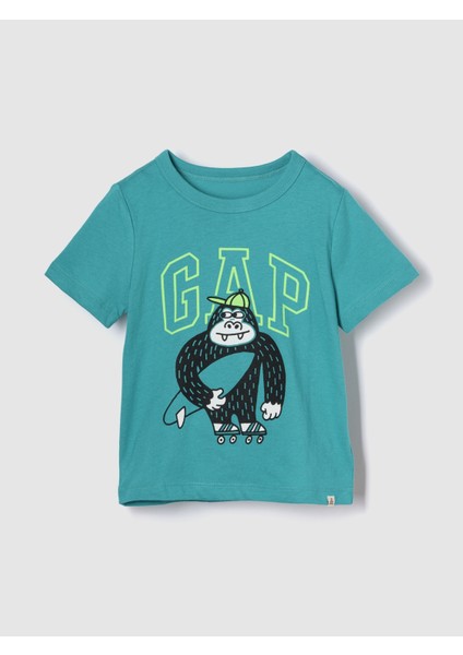 Erkek Bebek Koyu Yeşil Grafik Baskılı T-Shirt