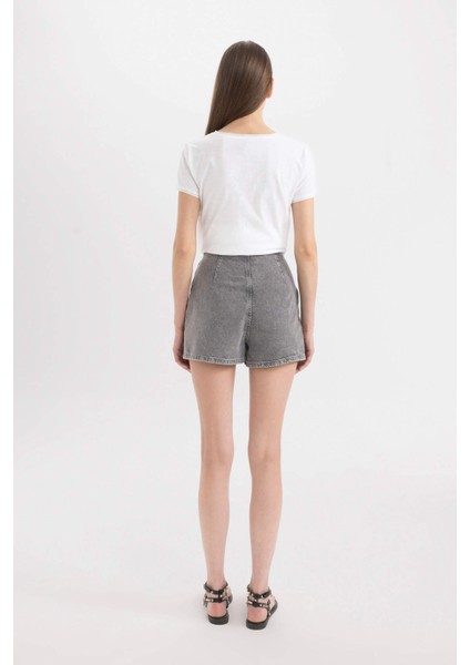 Yüksek Bel Mini Jean Şort Etek C0695AX24SM