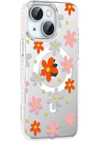 Apple iPhone 14 Floral Magsafe Kapak - Turuncu - CPT108189-4334