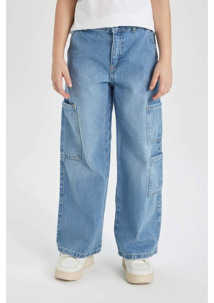 Kız Çocuk Wide Leg Kargo Geniş Paça Jean Pantolon B9821A824SM