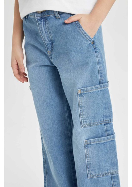 Kız Çocuk Wide Leg Kargo Geniş Paça Jean Pantolon B9821A824SM
