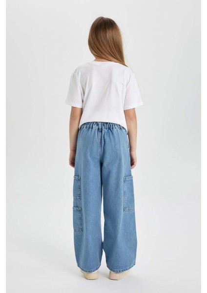 Kız Çocuk Wide Leg Kargo Geniş Paça Jean Pantolon B9821A824SM
