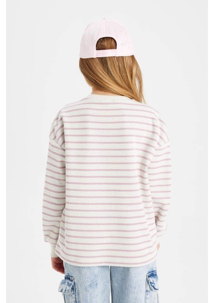 Kız Çocuk Relax Fit Bisiklet Yaka Çizgili Sweatshirt B7378A824SP