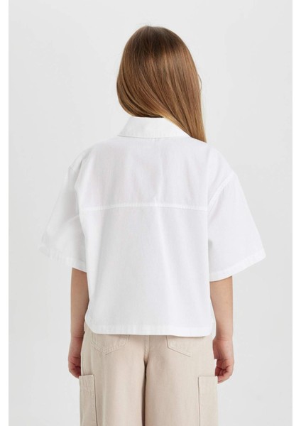 Kız Çocuk Boxy Fit Pamuklu Kısa Kollu Gömlek C0504A824SP