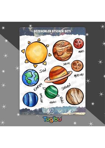 Gezegenler Sticker Seti, Gezegen Temalı Sticker, 9 Adet Gezegen ve Uzay Temalı Etiket fiyatları