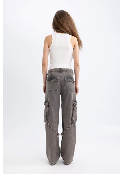 Wide Leg Kargo Yüksek Bel Geniş Bol Paça Uzun Jean Pantolon C1145AX24SP