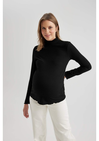 Regular Fit Basic Düz Ribana Uzun Kollu Hamile Üst C1025AX23WN