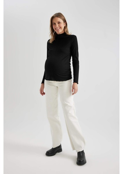 Regular Fit Basic Düz Ribana Uzun Kollu Hamile Üst C1025AX23WN