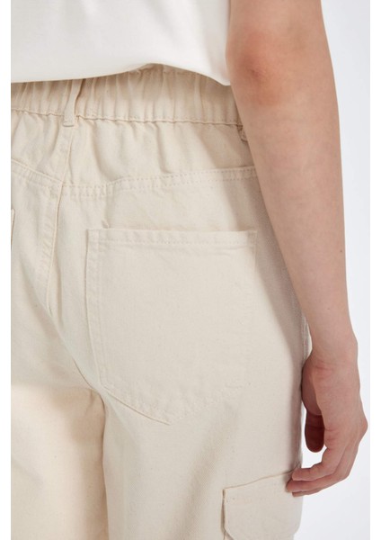 Paperbag Yüksek Bel Kargo Cepli Bilek Boy Beyaz Jean Pantolon C1255AX24SM