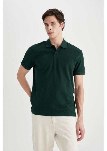 %100 Pamuk Regular Fit Polo Yaka Kısa Kollu Basic Düz Pike Kumaş Tişört C1293AX24SP