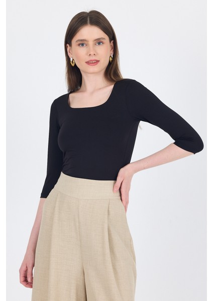 Siyah Kare Yaka Örme Body 9193M fırsatları