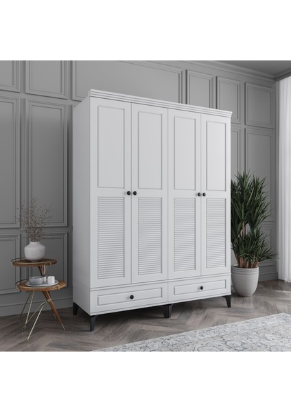 Panjur 4 Kapaklı Çekmeceli Gardırop Tamamı MDF (Beyaz) fiyatları