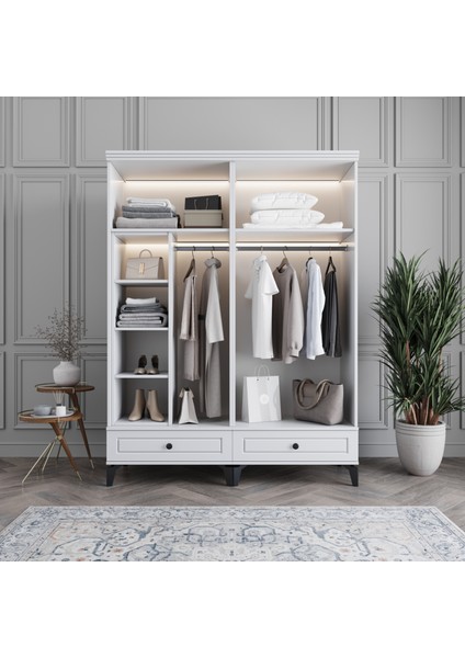 Panjur 4 Kapaklı Çekmeceli Gardırop Tamamı MDF (Beyaz) modelleri