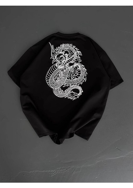 Baskılı Oversize Bisiklet Yaka T-Shirt - Siyah fırsatları