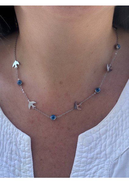 Kuş & Nazar Boncuklu Çelik Kolye fiyatları