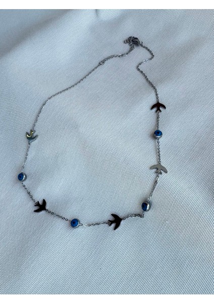 Kuş & Nazar Boncuklu Çelik Kolye fırsatları