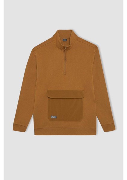 Fit Standart Fit Dik Yaka Fermuarlı Cepli Sweatshirt B4509AX24SP