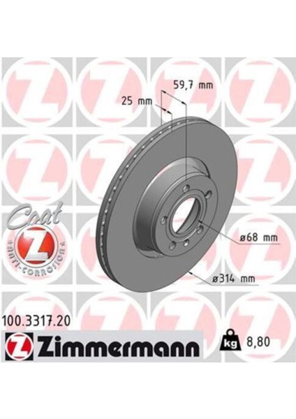 100.3317.20 Ön Fren Diski Havalı A6 2.0tdı 2.0tfsı 2.4 2.4 Quattro 2.7tdı 2.7tdı Quattro