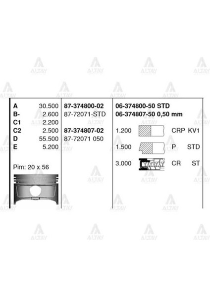 87 Iss -72071-STD Piston Std Corolla Uyumlu 1.6 Inj 4AFE 92-99