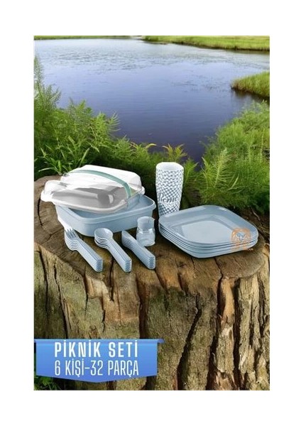 Piknik Seti 6 Kişilik 32 Parça Mavi