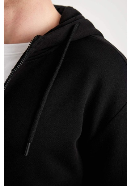 Regular Fit Kapüşonlu İçi Yumuşak Tüylü Cepli Basic Düz Fermuarlı Sweatshirt X8331AZ24SP