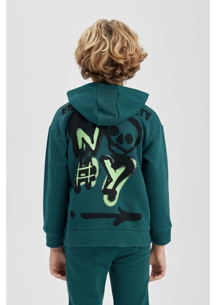 Erkek Çocuk Oversize Geniş Kalıp Sırt Baskılı Kapüşonlu Sweatshirt C0354A823CW