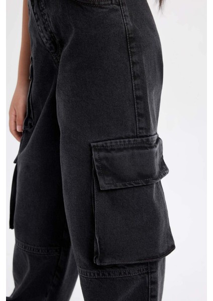 Kız Çocuk Wide Leg Kargo Geniş Paça Jean Pantolon B3433A824SP
