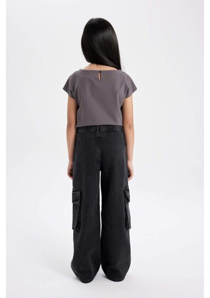 Kız Çocuk Wide Leg Kargo Geniş Paça Jean Pantolon B3433A824SP