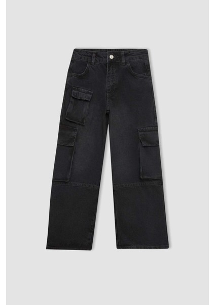 Kız Çocuk Wide Leg Kargo Geniş Paça Jean Pantolon B3433A824SP