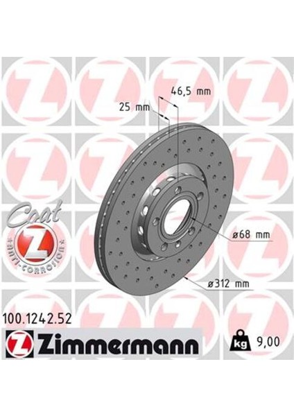 Zımmermann 100.1242.52 On Fren Aynası Passat 1.6-1.9tdı-2.0-1.8t 00 5.05 A4 01 A6 97SUPERB 02 Exeo 09 312X25X10DLXHAVALI Delıklı -986479057-DF4262S