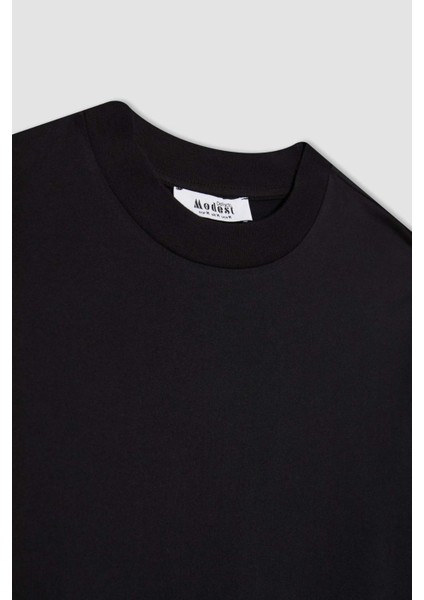 Regular Fit Bisiklet Yaka Basic Düz Kısa Kollu Siyah Tunik Tişört A8351AX24SP