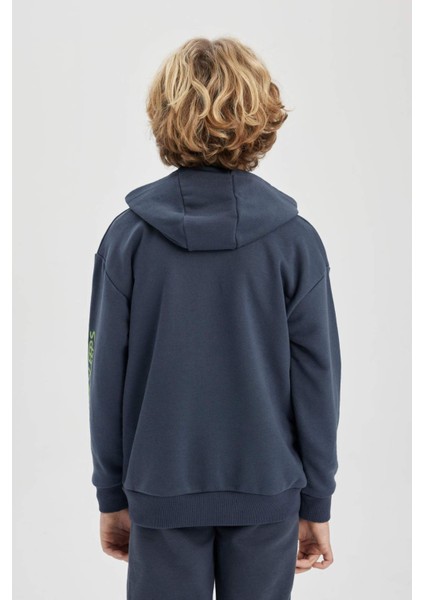 Erkek Çocuk Oversize Geniş Kalıp Kapüşonlu Baskılı Sweatshirt