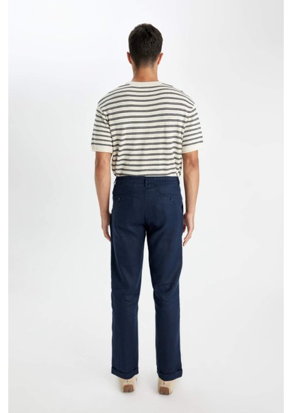 %100 Keten Normal Kesim Crop Duble Paça Yazlık Kumaş Pantolon C1826AX24SM