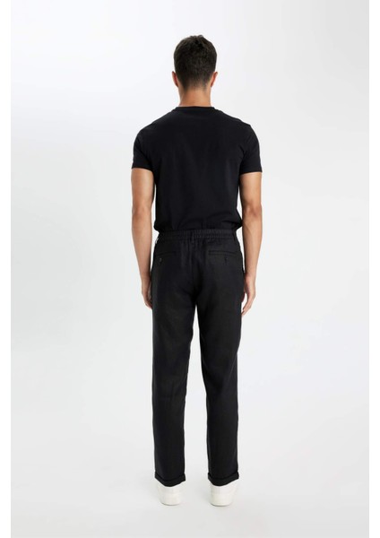 %100 Keten Normal Kesim Crop Duble Paça Yazlık Kumaş Pantolon C1826AX24SM